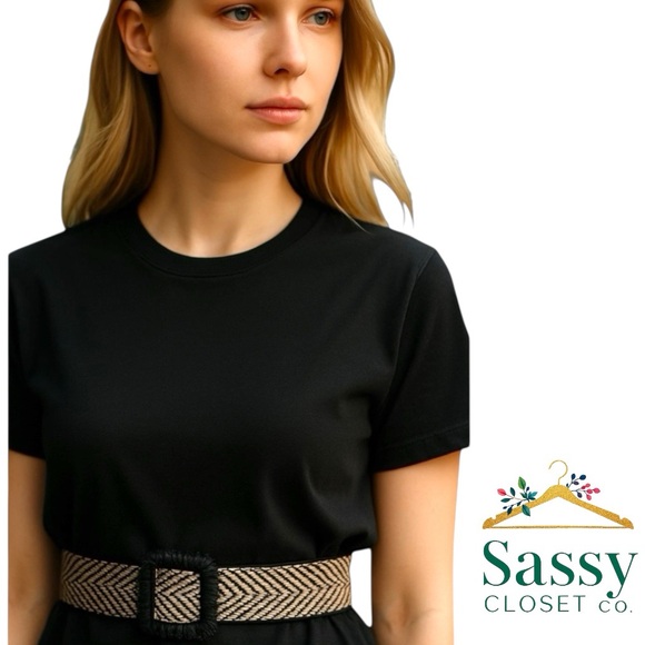 Accessories - Elegant Black Women's Belt with Beaded Detailing
